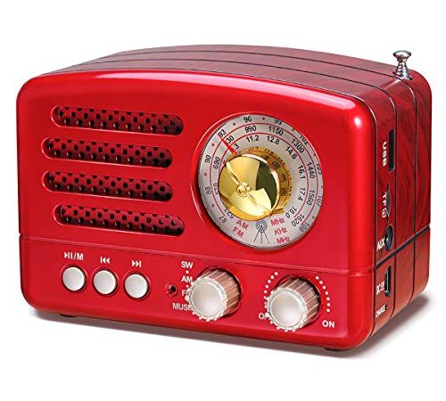 PRUNUS J-160 Radio Portatile Vintage FM/AM(MW)/SW, Altoparlante Bluetooth Retro,Manopola di Regolazione Extra Large,Batteria Ricaricabile da 1800 mAh Potenziata,Supporta TF Card/AUX/USB MP3 Player.
