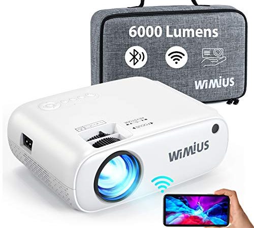 WiMiUS Proiettore WiFi Bluetooth, Mini Videoproiettore 6000 Lumen Supporto 1080P Full HD, Proiettore Portatile per Telefono Compatibile con HDMI / PS4 / USB / TV Stick, Proiettore 250" per Home Cinema