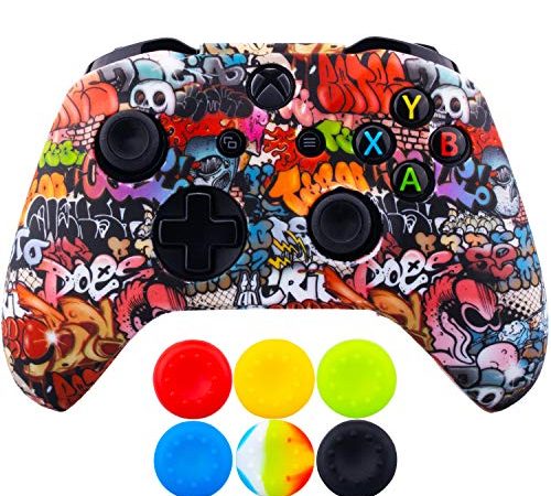 9CDeer 1 x Silicone Trasferimento Stampare Protettivo Copertina Skin + 6 Thumb Grips e Tappi Antipolvere per Controller Xbox One/S/X Teschi piccoli