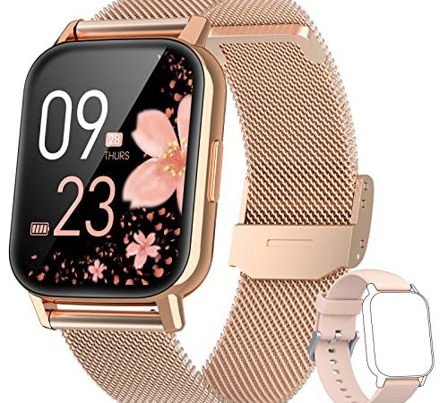 AooDen Smartwatch Donna, Orologio Fitness da 1.69", Smart Watch IP68, 24 Modalità Sportive SpO2 Cardiofrequenzimetro Contapassi Calorie Notifiche Intelligente Activity Tracker per Android iOS Oro Rosa