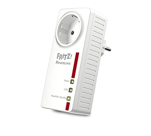 AVM FRITZ!Powerline 1220E Set Kit di 2 Adattatori con Presa Passante, Fino a 1200 Mbps, 2 Porte LAN Gigabit, Plug and Play, Eco Mode, Istruzioni in Italiano