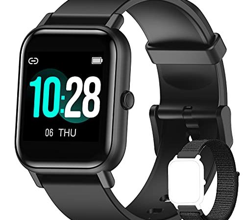 Blackview Smartwatch Uomo Donna,Orologio Fitness con Contapassi Saturimetro (SpO2) Sonno Cardiofrequenzimetro da Polso, Activity Tracker Sport Impermeabile 5ATM per Android iOS(2 Cinturini)