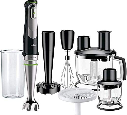 Braun MQ9087X Gourmet MultiQuick 9 Minipimer Mixer ad Immersione, 1.000 watt, con 5 Accessori, Plastica, Nero