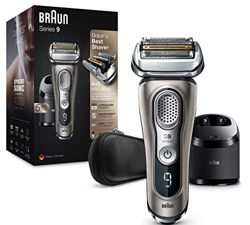 Braun Series 9 9385cc Rasoio Barba Elettrico, Ricaricabile, senza Fili, Grafite, Base Ricarica, Custodia da Viaggio, Wet&Dry, Rasoio a Lamina, Batteria Li-Ion, Rasatura Duratura, 100% Impermeabile