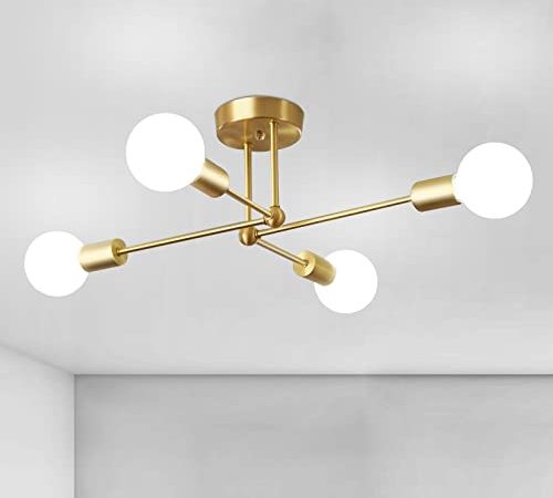 CIBITA Lampadario Industriale, Plafoniera Sputnik Vintage, Lampada da Soffitto Forma DIY in Ferro Dorato per Camera da Letto, Soggiorno, Cucina, E27, Diametro 72 cm (Senza Lampadina)