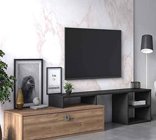 Dmora Mobile da Soggiorno Porta TV Regolabile, cm 160 x 40 x 38, Colore, Antracite e Quercia