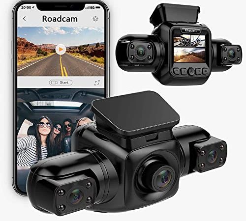 Dual Dash Cam Dashcam con WiFi, 3 Camera 1080P Dash Cam Anteriore e Interna con Visione Notturna WDR Grandangolo 330°, G-Sensor, Registrazione in Loop, Telecamera Auto con 24H Monitor di Parcheggio