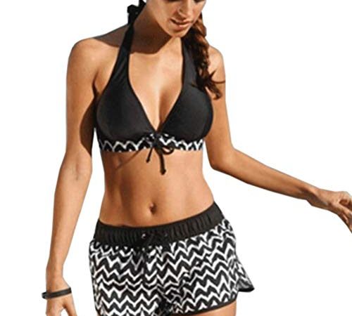 DURINM Costumi da Bagno Donna Push Up Costumi da Mare Due Pezzi Collo Appeso Regolabile Bikini Spiaggia Beachwear (M)