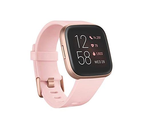 Fitbit Versa 2 - Smartwatch per Benessere e Forma Fisica, Controllo Vocale, Punteggio del Sonno e Musica, Rosa cipria/Rame rosa, Taglia unica