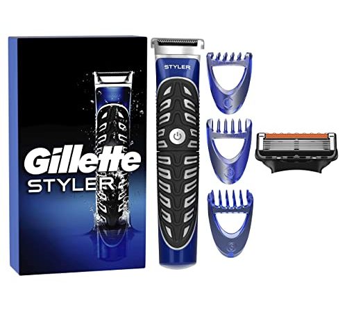 Gillette Regolabarba Uomo, Rifinitore Barba e Corpo, ideale per la Depilazione Uomo, 1 Lametta dra 4 Lame Inclusa, con 3 Regolatori di Lunghezza Ideali per Rifiniture di Precisione