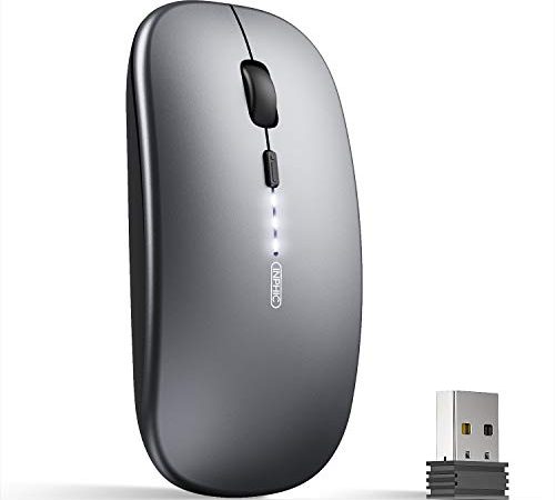 INPHIC Mouse wireless ricaricabile, ultra sottile 2.4G silenzioso mouse senza fili ottico 1600 DPI con ricevitore USB per laptop, MacBook, PC, Windows, ufficio, carica batteria visibile, grigio