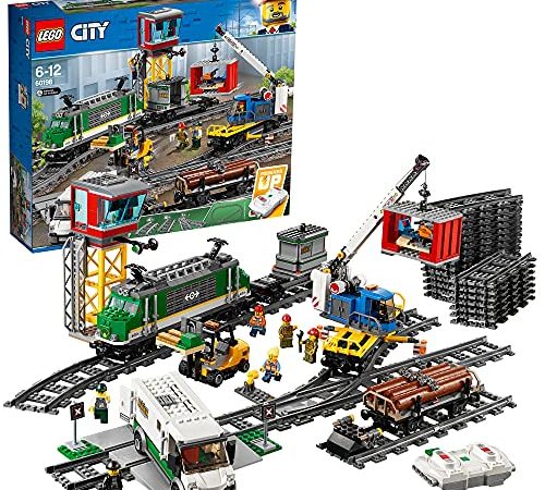 LEGO City Treno Merci, Giocattolo Telecomandato per Bambini di 6-12 anni, Bluetooth RC, 3 Carrozze, Binari e Accessori, 60198