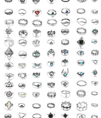 Milacolato 84 PCS Midi Ring Bohemian Knuckle Anello Set Fashion Finger Vintage Argento Anelli Accatastabili per Le Donne Ragazze Knuckle Midi Rings