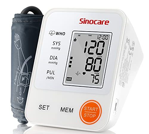 Misuratore di Pressione da Braccio Sinocare, Sfigmomanometro Elettronico con Bracciale Grande Regolabile 22-42cm, Modalità per due - Apparecchio Automatico per Misurare la Pressione Sanguigna(bianco)