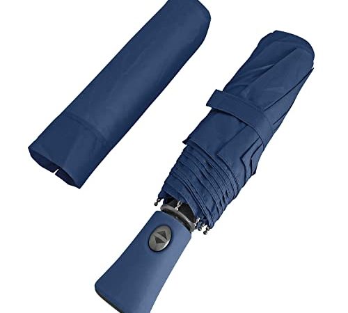 PERLETTI Ombrello Portatile Blu Scuro Uomo Donna da Borsa - Ombrello Pieghevole da Pioggia Antivento - Ombrello Mini da Viaggio Compatto con Apertura e Chiusura Automatica - Diametro 100 cm (Blu Navy)