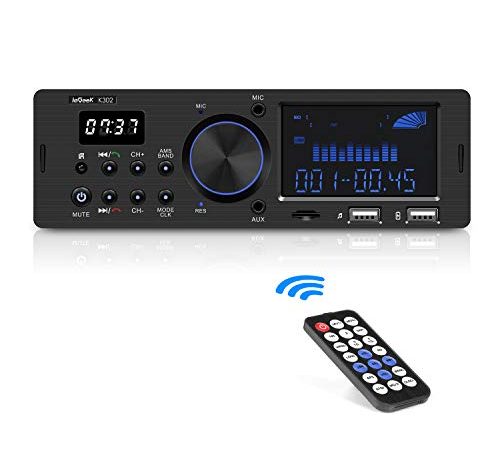 RDS Autoradio Bluetooth Vivavoce 1DIN ieGeek, Radio Stereo 60WX4 Supporta AM/FM/FLAC/AUX/WMA/WAV/MP3/SD/USB/Telecomando, Con Orologio, Capacità per 30 Stazioni