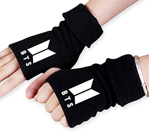 ReNice 1 Paio di Guanti BTS Winter Warm Knit Fingerless con 1 Adesivo 3D 2 Carte Lomo per A.R.M.Y