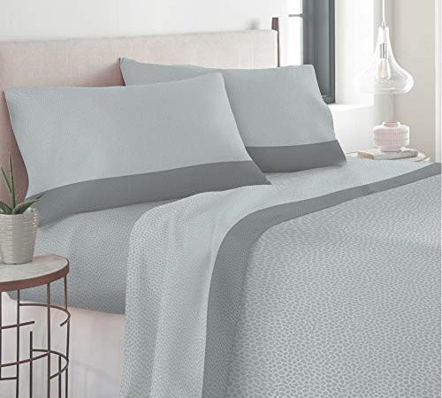 Set Completo Letto Lenzuola 100% Cotone Stampato Made in Italy Dis Micron Matrimoniale 2P Grigio