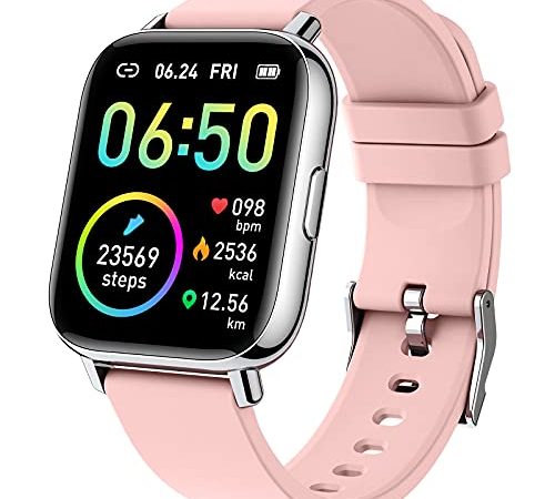 Smartwatch, Orologio Fitness Donna 1,69'' Touch Schermo Smart Watch con Saturimetro/Contapassi/Cardiofrequenzimetro/Cronometro, 24 Sportivo, Activity Tracker Impermeabil IP68, Notifiche Messaggi-Rosa