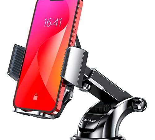 Supporto Auto Smartphone, Beikell Supporto per Telefono per Auto [360 Gradi di Rotazione] con Cruscotto Regolabile e Supporto per Braccio Estensibile per Auto Forte Rilievo in Gel Appiccicoso