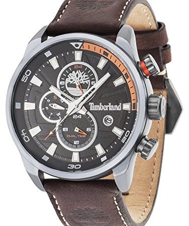 Timberland Henniker II 14816JLU/02 A, orologio al quarzo con quadrante analogico nero e cinturino in pelle marrone scuro, da uomo