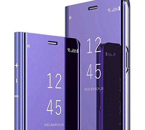 Uposao Custodia Compatibile con Huawei Honor View 20,Luxury Mirror Pelle Leather Magnetic Flip Stand Protective Cover Case per Huawei Honor View 20,Viola