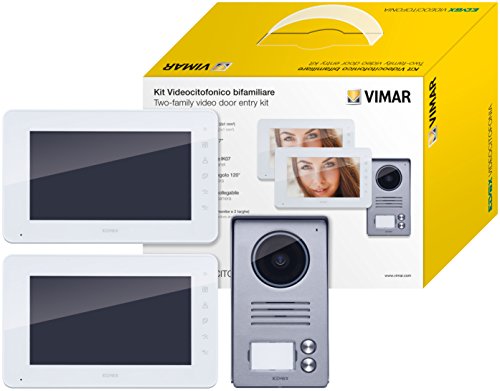VIMAR K40911 Kit Videocitofono Bifamiliare con Alimentatori Multispina, Bianco/Grigio