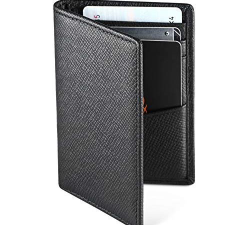 WeValley Porta Carte Credito, Portafoglio Slim e Portacarte Di Credito Da Uomo e Donna, Protezione RFID, 9 carte, Bifold, Pelle Alta Qualità (Nero 2)