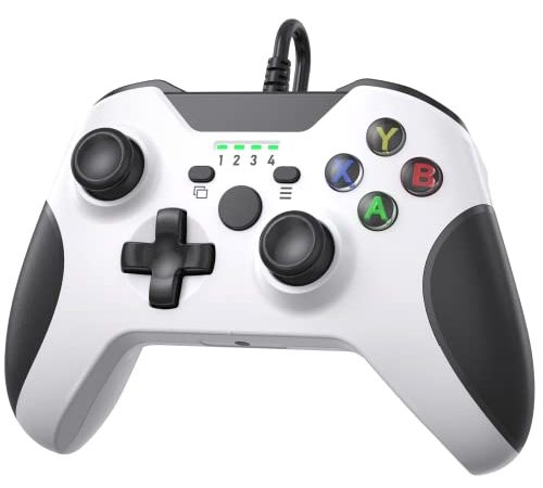 YCCTEAM Controller cablato compatibile con Xbox One, controller USB Gamepad con doppia vibrazione, jack per cuffie e pulsanti di innesco per Xbox One/Xbox One S/Xbox One X/PC Windows 7/8/10 (bianco)