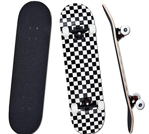 YUDOXN Completo Skateboard per Principianti, Bambini, Giovani e Adulti. skateboard adulto. 31 "x 8" skateboard 7 Strati di Acero Double Kick Deck Concavo Skate Board con Cuscinetti a Sfera ABEC-7