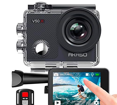 AKASO Action Cam, Native 4K WiFi EIS 40M Touch Screen,Telecomando,Custodia Impermeabi,Kit di Accessori di Montaggio(V50 X)