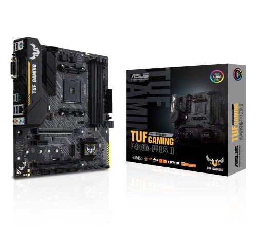 ASUS TUF GAMING B450M-PLUS II, Scheda Madre Micro ATX Gaming AMD B450 (AM4), M.2, Microfono a Cancellazione di Rumore AI, USB 3.2 Gen 2 Type-A, USB 3.2 Gen 1 Type-A e Type-C, Supporto Aura Sync RGB