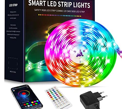 Beaeet Striscia LED 10 Metri,Strisce LED Colorati Dimmerabile con Controller Bluetooth Musica Sincronizza la Adatto per Interni, Camera da Letto, Decorazioni per Feste e per la Casa (10m)