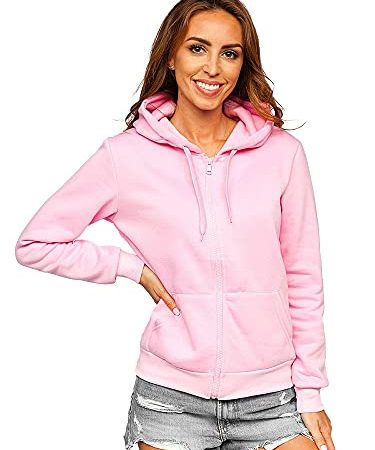 BOLF Donna Felpa con Cappuccio Maglia a Zip Manica Lunga Classica Hoodie Tempo Libero Sport Fitness Outdoor Basic Casual Style W03B Rosa S [A1A]