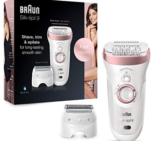 Braun Silk-épil 9 Depilatore Donna Epilatore Impermeabile al 100% Idea Regalo, 9-720 Bianco e Rosa