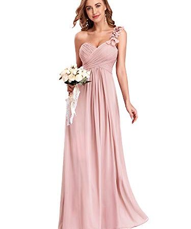 Ever-Pretty Vestito da Cerimonia Elegante Una Spalla Linea ad A Chiffon Lunghezza del Piano Vestiti da Cerimonia Rosa 36EU