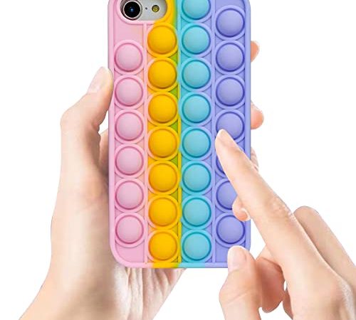 Fidget Toys Custodia Telefonica per iPhone 6/6S/7/8/SE 2020, Push Bubble Fidget Sensory Toy Stress Relief Silicone Cover, Soft Anti-Drop Phone Case per iPhone 6/7/ SE 2022 [Multicolore]