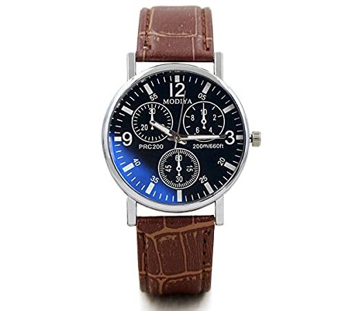 Greatangle-UK Orologio da Uomo Quadrante Minimalista Elegante puntatori Orologio al Quarzo Cinturino in Pelle Orologi da Uomo Orologio da Uomo in Vetro Moda PD999 marronenero