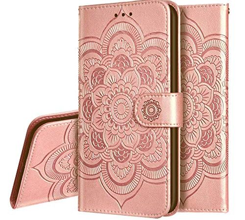 IMEIKONST ASUS Zenfone Max (M2) ZB631KL Custodia Embossed Phone Cover a Libro in Pelle PU Flip Portafoglio Holder Protettiva Magnetic Stand Caso per ASUS Zenfone Max (M2) ZB631KL Mandala Rose Gold LD