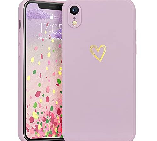 Lafunda Cover Compatibile per iPhone Xr Custodia con protezione fotocamera Antiurto Silicone morbido per Donna motivo cuore protezione integrale Case per iPhone Xr Viola