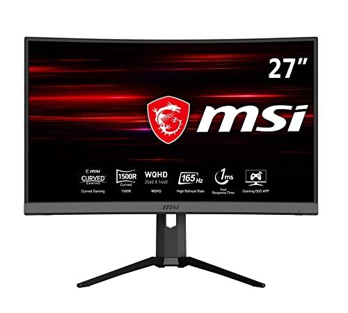 MSI Optix MAG272CQR Monitor Gaming 27" Curvo, Display 16:9 WQHD (2560 x 1440), Freq 165Hz, HDR Ready, 1ms, Type-C, Pannello VA, Curvatura 1500R, Mystic Light RGB, Gaming OSD APP, VESA 100x100