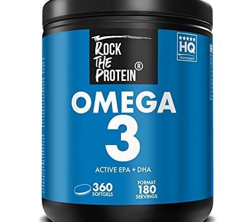 OMEGA 3 2000mg Olio di Pesce MADE IN ITALY Rock The Protein® ● 360 Capsule SoftGel 360mg EPA e 240mg DHA per Dose Integratore Fish Oil Omega 3 Capsule Ricche di Acidi Grassi Essenziali (1 barattolo)