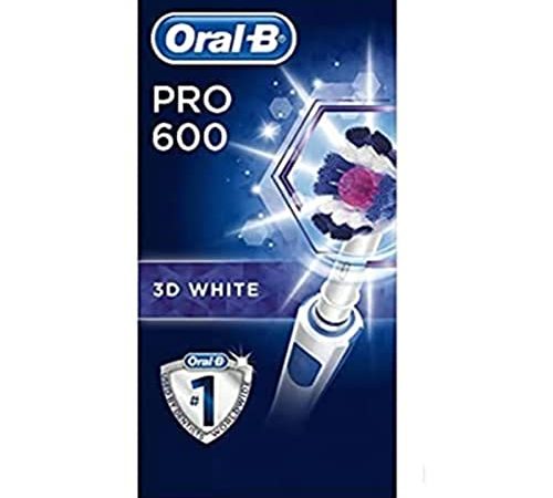 Oral-B Pro 600 Spazzolino Elettrico con Testine Oral B Cross Action, 1 Testina, 3D white effect, Controllo della Pressione e Timer incorporati, Batteria Litio, Idea Regalo, Bianco