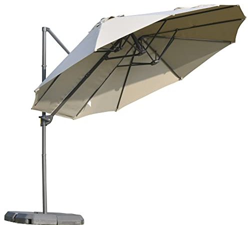 Outsunny Ombrellone Doppio da Giardino in Metallo e Poliestere Anti-UV Impermeabile con Manovella, 440x270x250cm, Marrone