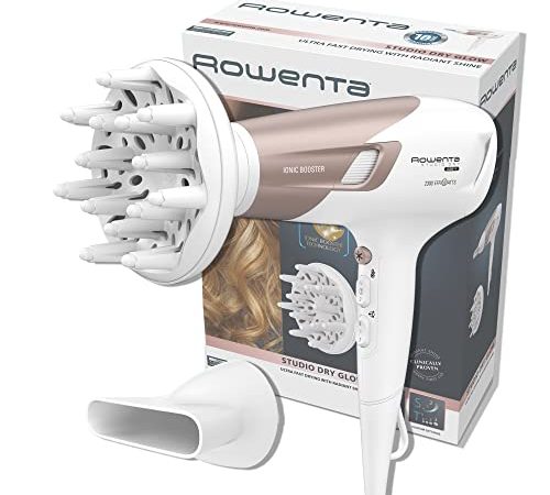 Rowenta CV5830 Studio Dry Glow Asciugacapelli, Booster Ionico che Elimina Effetto Crespo, Tecnologia Effiwatt, 6 Impostazioni di Temperatura/Velocità, Thermo Control, 2100 W