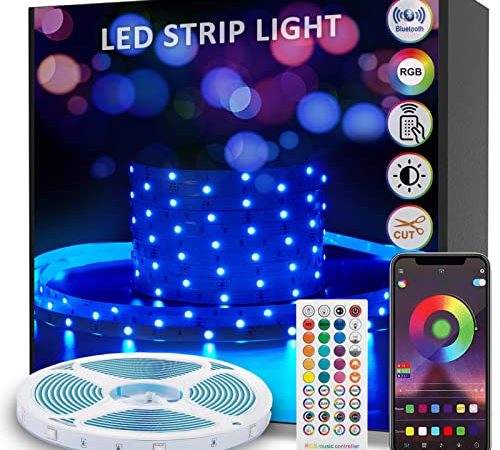 Striscia LED 10 Metri, Bluetooth RGB Smart Strisce LED 10M con Telecomando, App Controllato, Cambia Colore con la Musica, Luci LED Colorate per Casa, Decorazioni, Cucina, Bar, Festa