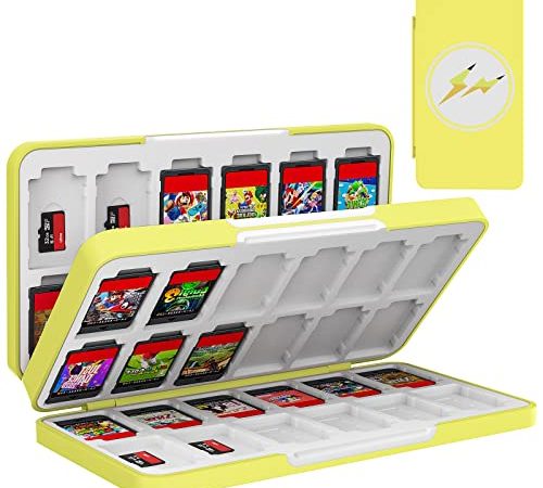 TiMOVO Giochi Custodia Porta Cartucce di Gioco per Switch OLED Model 2021/Switch/Switch Lite, Organizer 48 Cartucce di Gioco & 24 Schede SD, Custodia Compatto e Portatile Case, Lampo Giallo