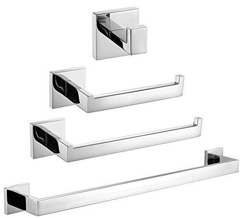 TURS 4 pezzi Bagno Accessorio Impostare SUS 304 Acciaio Inox Supporto di Carta Igienica Portasciugamani Accappatoio Anello Asciugamano Montaggio a Parete, Lucidata, Q7P-4PCS-A