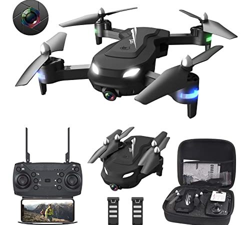 Wipkviey T26 Drone con Telecamera | 1080P HD Pieghevole Droni per Principianti FPV Trasmissione, con 2 Batterie e Borsa portatile,Modalità Un Pulsante Decollo e Atterraggio