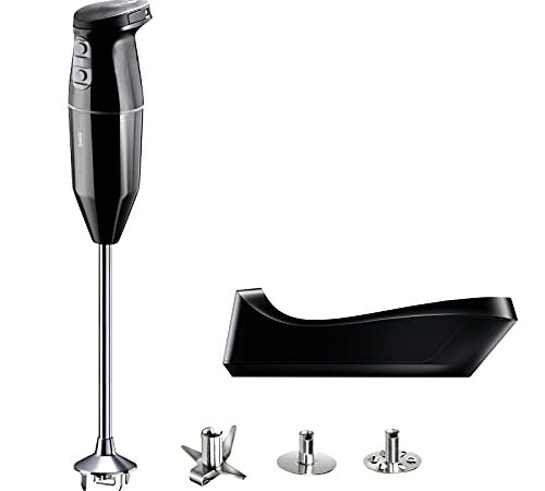 bamix Frullatore a immersione cordless PRO, Base di ricarica, Lama, Frusta, Frullino in acciaio, 250 watt, 3 velocità, Made in Switzerland, Nero